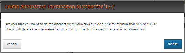 delete alternative termination numbers confirmation